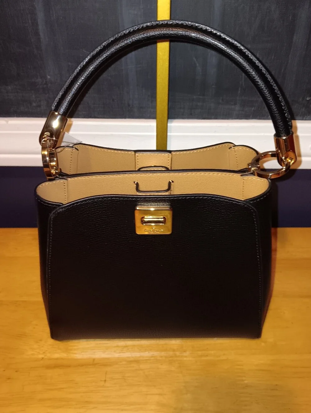 kate spade Black Leather Top-Handle Satchel with Gold Hardware